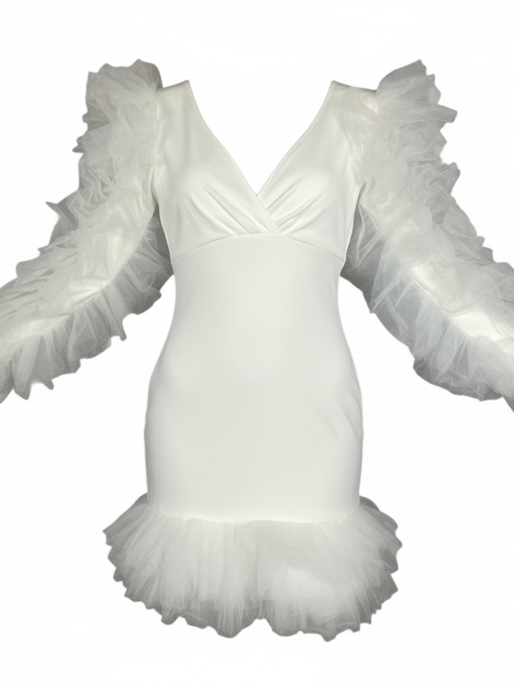 AKIRA White Ruffle Tulle Mini Dress, Wedding, Bachelorette, Engagement, Shower